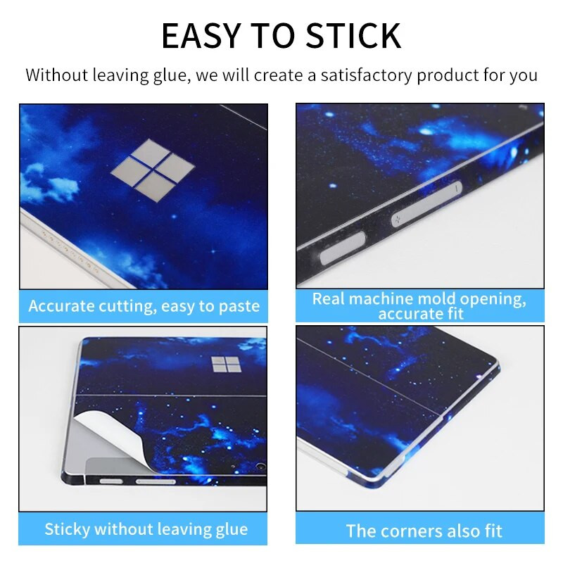 Krāsu drukas raksta vinila uzlīme priekš Microsoft Surface Pro 7/6/5/4/3 9/8X Go 2 aizmugurējā vāka ķermeņa uzlīme ādas aizsargs