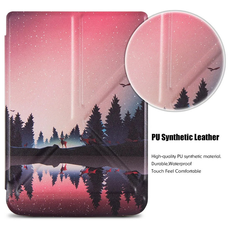 PocketBook 606/616/Pocketbook 627/628/Pocketbook 632/633 krāsainais futrālis — Origami statīva aizsargvāciņš ar automātisku miega režīmu/pamošanos