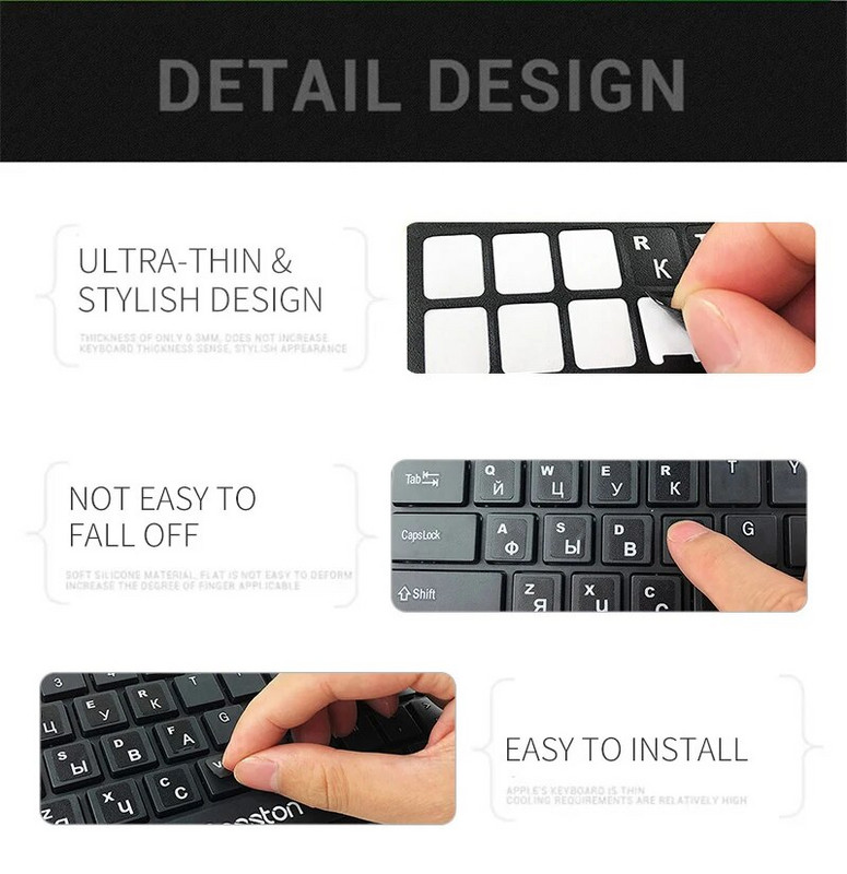 Ρωσικά Αγγλικά Γαλλικά Ισπανικά Ουκρανία Αραβικά Πορτογαλικά αυτοκόλλητα πληκτρολογίου για φορητό υπολογιστή Καλύμματα πληκτρολογίου με διάταξη τυπικού γράμματος