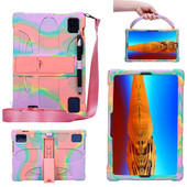 priekš Teclast M50 Pro planšetdatoru futrāļi salokāms statīvs Krāsains mīksts silikona aizsargājošs triecienizturīgs vāciņš ar siksnas irbuli pildspalvas rokturi