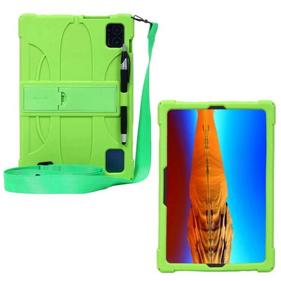 priekš Teclast M50 Pro planšetdatoru futrāļi salokāms statīvs Krāsains mīksts silikona aizsargājošs triecienizturīgs vāciņš ar siksnas irbuli pildspalvas rokturi