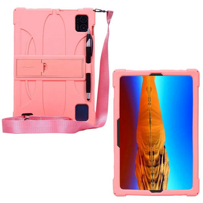 priekš Teclast M50 Pro planšetdatoru futrāļi salokāms statīvs Krāsains mīksts silikona aizsargājošs triecienizturīgs vāciņš ar siksnas irbuli pildspalvas rokturi