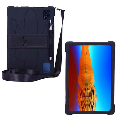 priekš Teclast M50 Pro planšetdatoru futrāļi salokāms statīvs Krāsains mīksts silikona aizsargājošs triecienizturīgs vāciņš ar siksnas irbuli pildspalvas rokturi