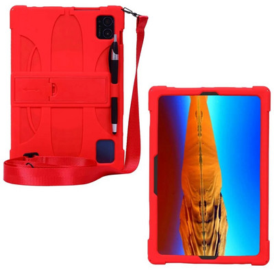 priekš Teclast M50 Pro planšetdatoru futrāļi salokāms statīvs Krāsains mīksts silikona aizsargājošs triecienizturīgs vāciņš ar siksnas irbuli pildspalvas rokturi