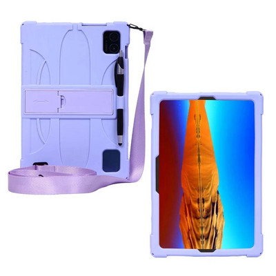 priekš Teclast M50 Pro planšetdatoru futrāļi salokāms statīvs Krāsains mīksts silikona aizsargājošs triecienizturīgs vāciņš ar siksnas irbuli pildspalvas rokturi