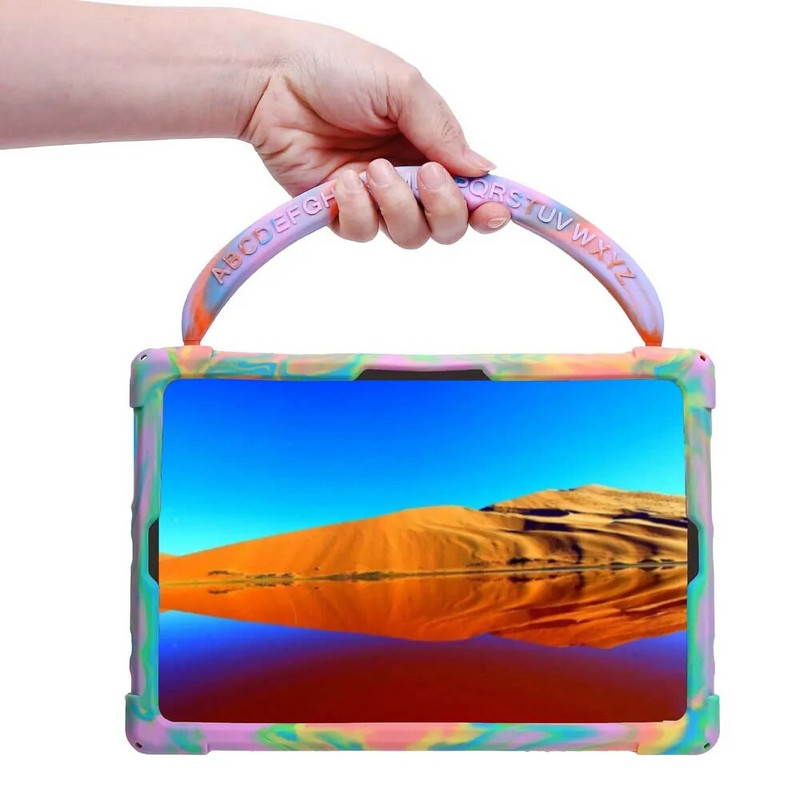 priekš Teclast M50 Pro planšetdatoru futrāļi salokāms statīvs Krāsains mīksts silikona aizsargājošs triecienizturīgs vāciņš ar siksnas irbuli pildspalvas rokturi