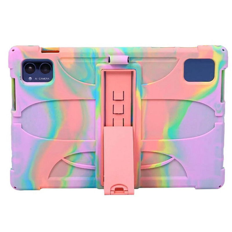 priekš Teclast M50 Pro planšetdatoru futrāļi salokāms statīvs Krāsains mīksts silikona aizsargājošs triecienizturīgs vāciņš ar siksnas irbuli pildspalvas rokturi