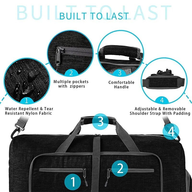 Lielas ietilpības salokāma pārnēsājama sporta un fitnesa soma, bagāžas soma sausai un slapjai atdalīšanai, 65 l ūdensnecaurlaidīga un izturīga