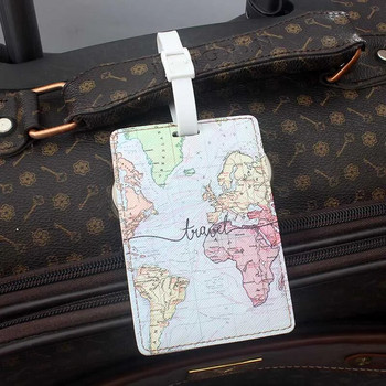 Творческа карта на света Висококачествени аксесоари за пътуване Етикет за багаж PU куфар ID адрес Притежател Етикет за качване на багаж Преносим етикет