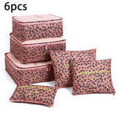 6 τεμ. Leopard Print Τσάντες Ταξιδιωτικής Βαλίτσας Μονόχρωμο Αποσκευές Ντουλάπα Ρούχα Οργανωτής αποθήκευσης Εσώρουχα Παπούτσια Συσκευασία Κύβοι