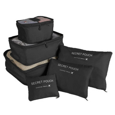 6 τεμ. Leopard Print Τσάντες Ταξιδιωτικής Βαλίτσας Μονόχρωμο Αποσκευές Ντουλάπα Ρούχα Οργανωτής αποθήκευσης Εσώρουχα Παπούτσια Συσκευασία Κύβοι