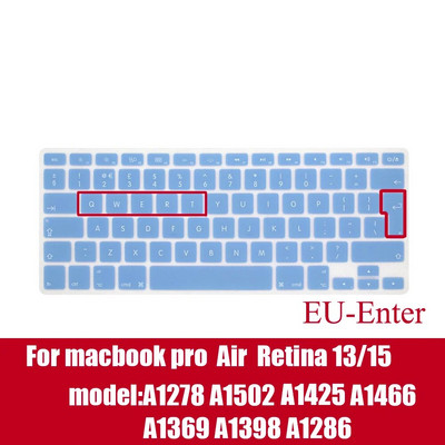 Klēpjdatora tastatūras vāciņš priekš macbook air 13 pro 15 collu A1466 A1502 A1278 A1398 EU Silicon Keyboard Cover Color aizsargplēve