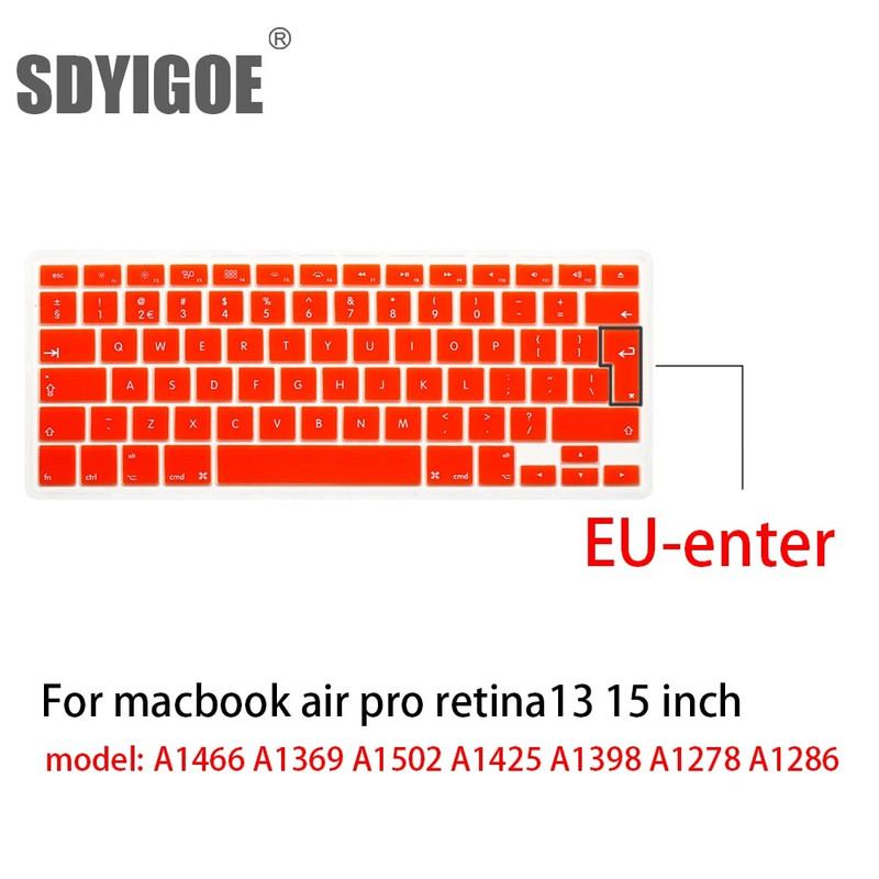 Klēpjdatora tastatūras vāciņš priekš macbook air 13 pro 15 collu A1466 A1502 A1278 A1398 EU Silicon Keyboard Cover Color aizsargplēve
