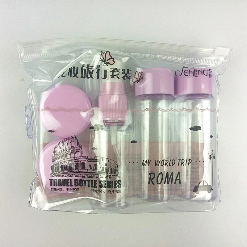 7 tk/komplekt Travel Mini Makeup Kosmeetiline näokreem Pot Pudelid Plastikust Läbipaistev Tühi meigikonteiner Pudel Reisitarvikud