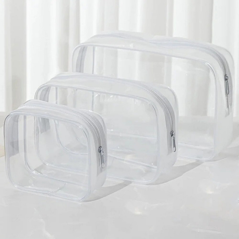 PVC Clear καλλυντικές τσάντες Μικρές μεγάλες διαφανείς αδιάβροχες τσάντες μακιγιάζ Φορητές θήκες οργάνωσης πλυντηρίου περιποίησης Ταξιδίου Θήκη αποθήκευσης