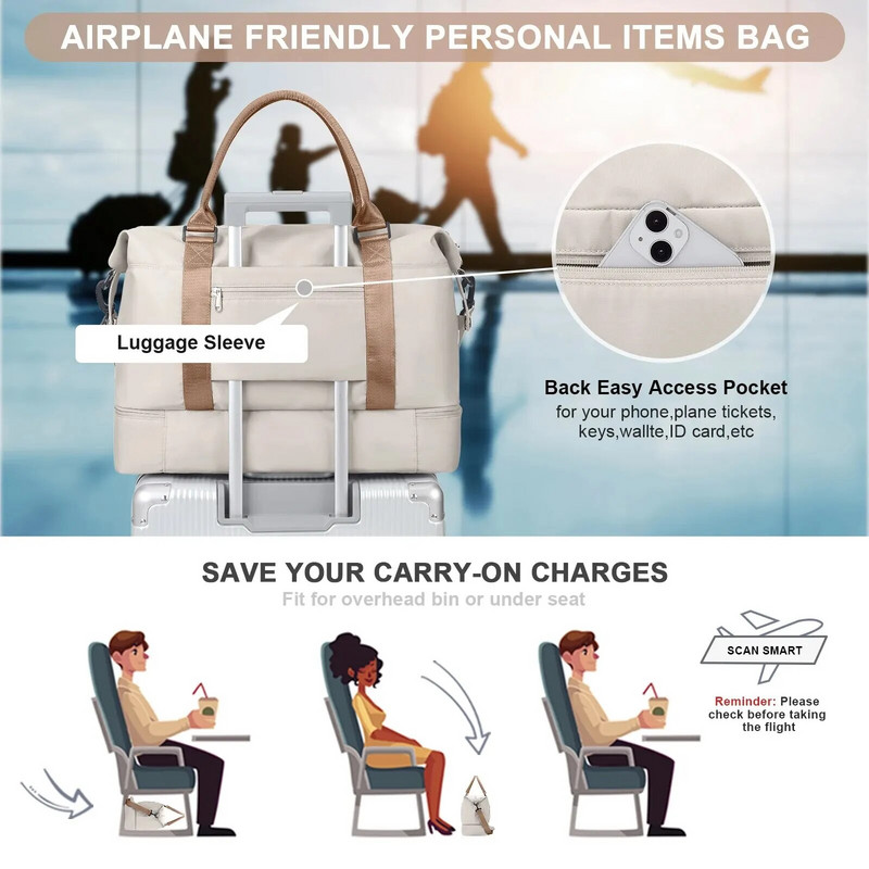 Likros Duffel Bag ceļojumu soma ar apavu nodalījumu, sporta zāles somas, plecu nedēļas nogales nakšņošanas soma sievietēm Bagāžas soma