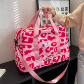 Leoparda raksta ceļojumu soma neilona liela ietilpība sporta vingrošanas soma ar mazgāšanas somu nedēļas nogales nakts bagāžas soma