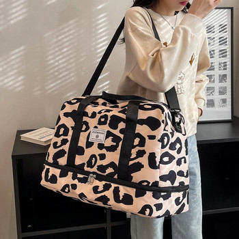 Τσάντα ταξιδιού Leopard Duffle Bag Nylon Αθλητική τσάντα γυμναστικής μεγάλης χωρητικότητας με τσάντα πλύσης Τσάντα αποσκευών για το Σαββατοκύριακο