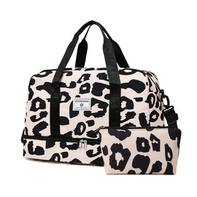 Leoparda raksta ceļojumu soma neilona liela ietilpība sporta vingrošanas soma ar mazgāšanas somu nedēļas nogales nakts bagāžas soma