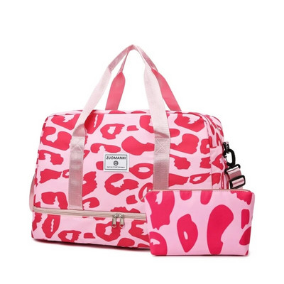 Leoparda raksta ceļojumu soma neilona liela ietilpība sporta vingrošanas soma ar mazgāšanas somu nedēļas nogales nakts bagāžas soma