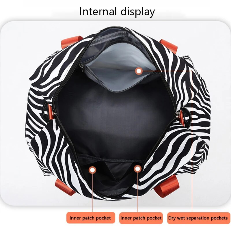 Leoparda raksta ceļojumu soma neilona liela ietilpība sporta vingrošanas soma ar mazgāšanas somu nedēļas nogales nakts bagāžas soma