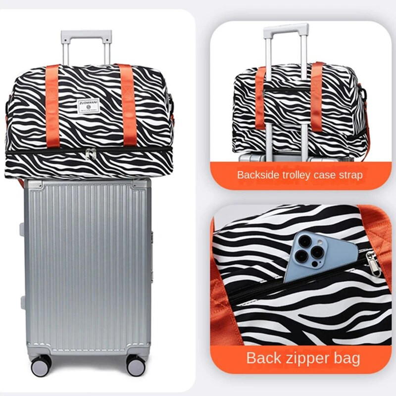 Leoparda raksta ceļojumu soma neilona liela ietilpība sporta vingrošanas soma ar mazgāšanas somu nedēļas nogales nakts bagāžas soma