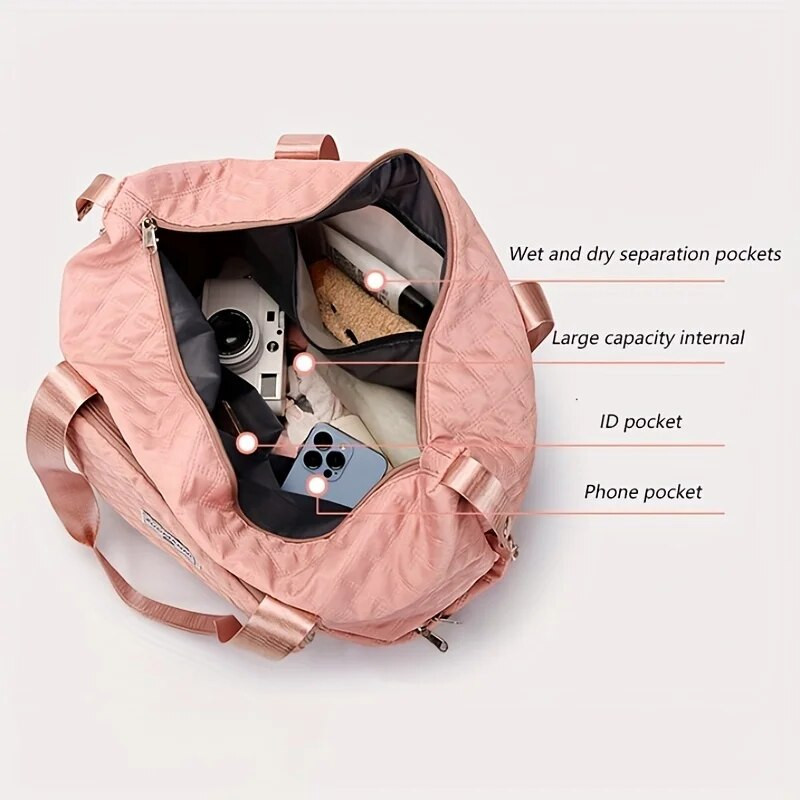 Lielas ietilpības ceļojumu soma sievietēm, viegla Argyle raksta nedēļas nogales soma, sabiezināta sporta zāles uzglabāšanas soma