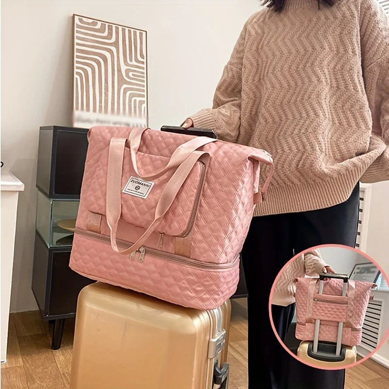 Lielas ietilpības ceļojumu soma sievietēm, viegla Argyle raksta nedēļas nogales soma, sabiezināta sporta zāles uzglabāšanas soma