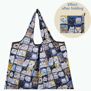 Найлонови екологично чисти чанти за пазаруване Съхранение Здрави преносими големи карикатури Kawaii Tote Пътуване Хранителни стоки Многократно използваеми Сгъваеми Миещи се