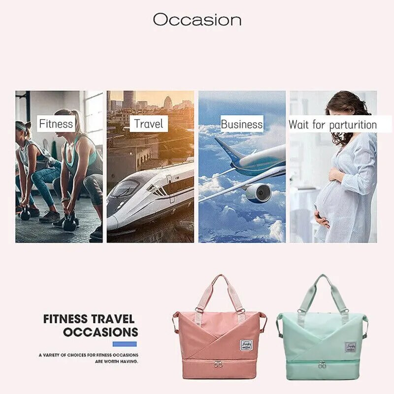 Γυναικεία επεκτάσιμη τσάντα ταξιδιού με θήκη φορητού υπολογιστή, αδιάβροχη τσάντα γυμναστικής με βρεγμένη τσέπη