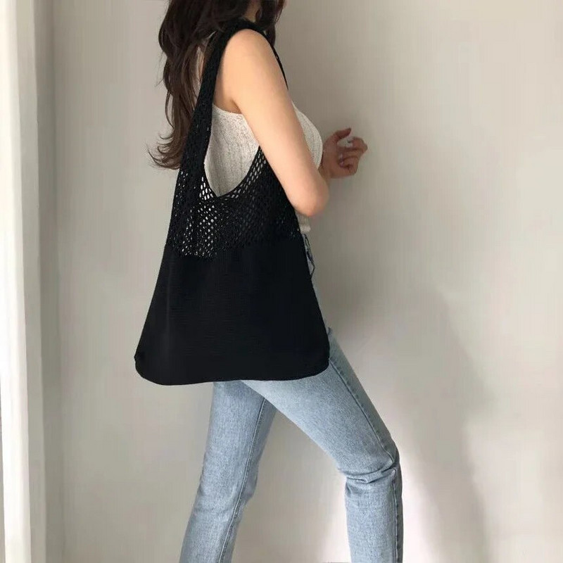 Dizainerio megztos rankinės moteriškos didelės talpos krepšiai moteriški vasaros paplūdimio krepšiai, didelės piniginės Kasdieniai tuščiaviduriai austi pečių krepšiai