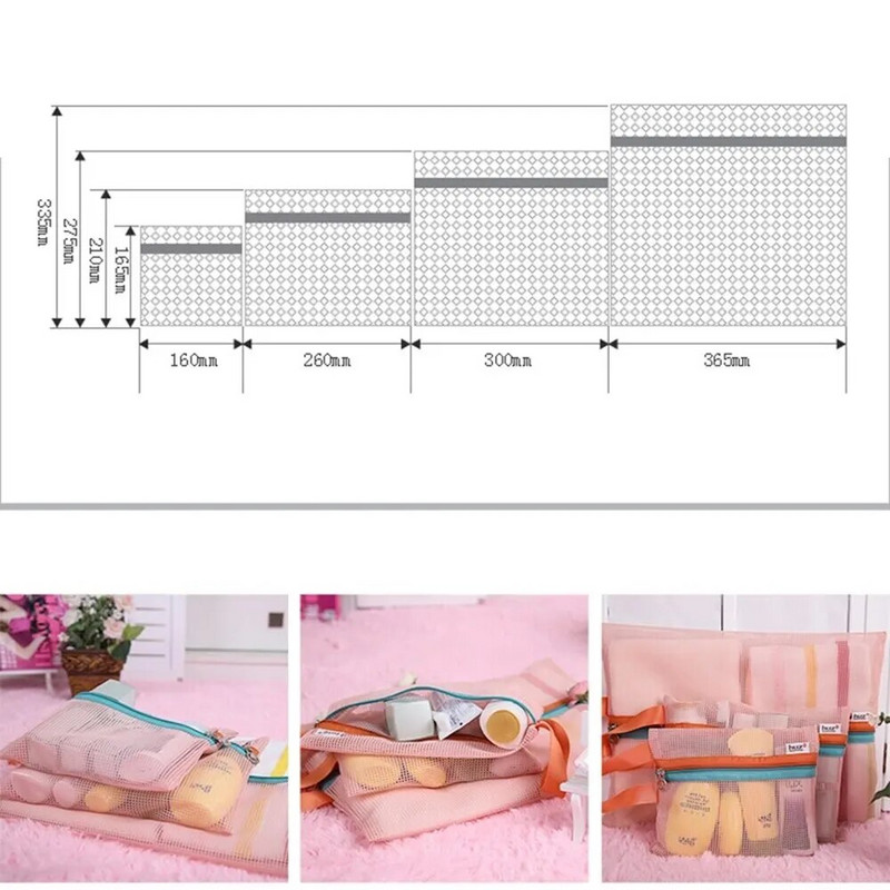 4 tk / komplekt võrgust tõmblukuga kott Mitmeotstarbeline reisivõrkkott kosmeetikatoodetele kontoritarbed, reisitarvikud