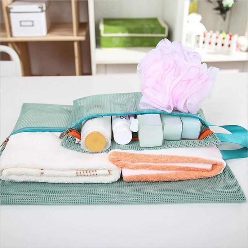 4 tk / komplekt võrgust tõmblukuga kott Mitmeotstarbeline reisivõrkkott kosmeetikatoodetele kontoritarbed, reisitarvikud