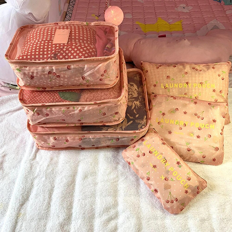 6gab komplekts Ceļojumu apģērbu glabāšanas somas Pārnēsājamas bagāžas kārtotājs maisiņš Čemodāns Iepakošanas kubs salokāms apavu kārtīgs maisiņš karstā pārdošana