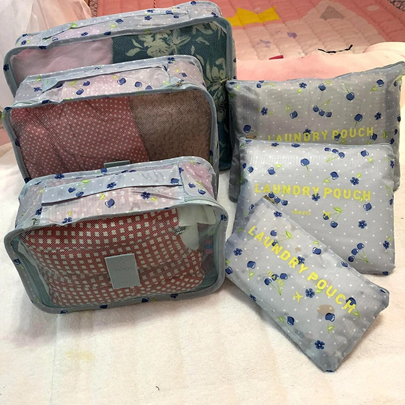 6gab komplekts Ceļojumu apģērbu glabāšanas somas Pārnēsājamas bagāžas kārtotājs maisiņš Čemodāns Iepakošanas kubs salokāms apavu kārtīgs maisiņš karstā pārdošana