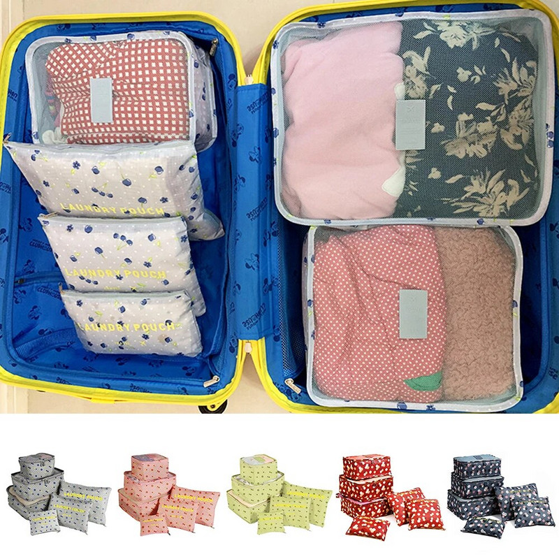 6gab komplekts Ceļojumu apģērbu glabāšanas somas Pārnēsājamas bagāžas kārtotājs maisiņš Čemodāns Iepakošanas kubs salokāms apavu kārtīgs maisiņš karstā pārdošana