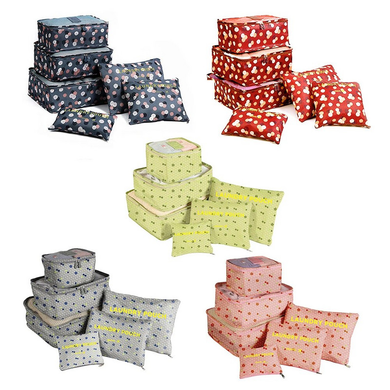 6gab komplekts Ceļojumu apģērbu glabāšanas somas Pārnēsājamas bagāžas kārtotājs maisiņš Čemodāns Iepakošanas kubs salokāms apavu kārtīgs maisiņš karstā pārdošana
