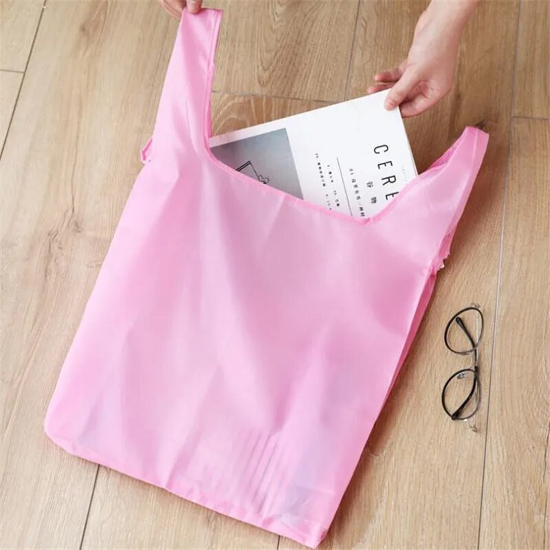 Pirkinių krepšys vientisos spalvos Ekologiška sulankstoma daugkartinė nešiojama rankinė ant peties Poliesterio kelionėms maisto prekių pirkinių krepšys, tvirtas