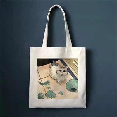 Τσάντες αγορών Cute Cat Τσάντες Shopper Τσάντες Tote Canvas Bag Harajuku Επαναχρησιμοποιήσιμη Μεγάλη χωρητικότητα Γυναικείες Casual Τσάντα ώμου Kawaii