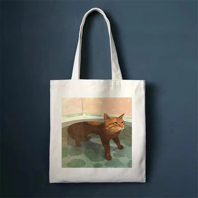 Τσάντες αγορών Cute Cat Τσάντες Shopper Τσάντες Tote Canvas Bag Harajuku Επαναχρησιμοποιήσιμη Μεγάλη χωρητικότητα Γυναικείες Casual Τσάντα ώμου Kawaii