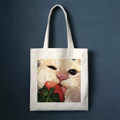 Τσάντες αγορών Cute Cat Τσάντες Shopper Τσάντες Tote Canvas Bag Harajuku Επαναχρησιμοποιήσιμη Μεγάλη χωρητικότητα Γυναικείες Casual Τσάντα ώμου Kawaii