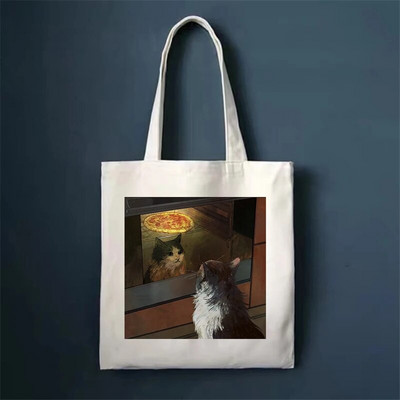 Τσάντες αγορών Cute Cat Τσάντες Shopper Τσάντες Tote Canvas Bag Harajuku Επαναχρησιμοποιήσιμη Μεγάλη χωρητικότητα Γυναικείες Casual Τσάντα ώμου Kawaii