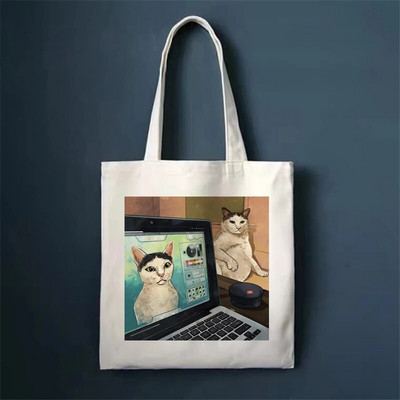 Τσάντες αγορών Cute Cat Τσάντες Shopper Τσάντες Tote Canvas Bag Harajuku Επαναχρησιμοποιήσιμη Μεγάλη χωρητικότητα Γυναικείες Casual Τσάντα ώμου Kawaii