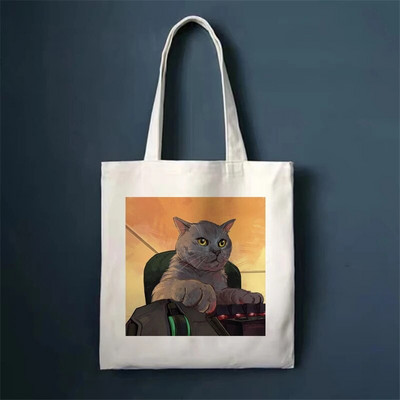 Τσάντες αγορών Cute Cat Τσάντες Shopper Τσάντες Tote Canvas Bag Harajuku Επαναχρησιμοποιήσιμη Μεγάλη χωρητικότητα Γυναικείες Casual Τσάντα ώμου Kawaii