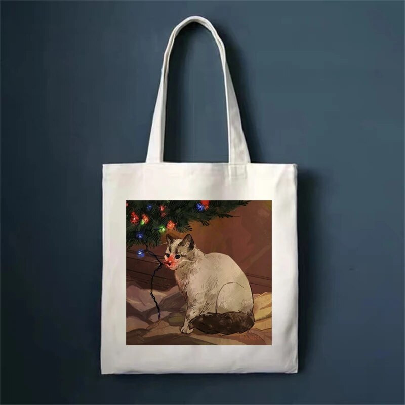 Τσάντες αγορών Cute Cat Τσάντες Shopper Τσάντες Tote Canvas Bag Harajuku Επαναχρησιμοποιήσιμη Μεγάλη χωρητικότητα Γυναικείες Casual Τσάντα ώμου Kawaii