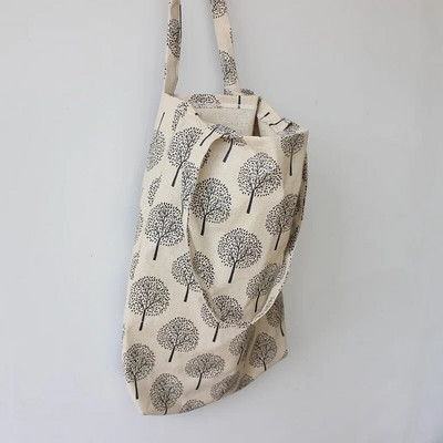 Torbe od pamučnog lana za kupnju Ekološki prihvatljiva platnena torba za nošenje na rame za višekratnu upotrebu Torbe od japanskog platna s printom velikog kapaciteta