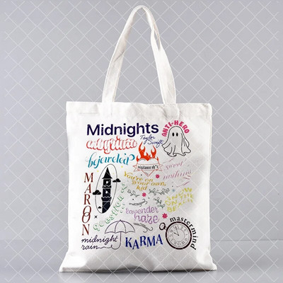 Midnights Tracklist Shopper Bag Taylor Music Swift Albums Kanvas soma Folkloras iedvesmota grafiska estētiska rokassomiņa dāvana faniem