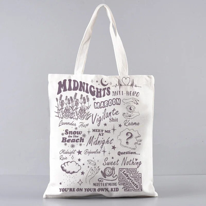 Midnights Tracklist Shopper Bag Taylor Music Swift Albums Kanvas soma Folkloras iedvesmota grafiska estētiska rokassomiņa dāvana faniem