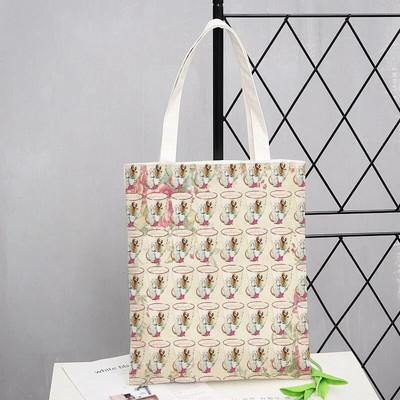 Peter Shopping Bags Rabbit Family Print Τσάντα Tote Αναδιπλούμενη για Γυναικεία Προσωπικότητα Σχολική Ταξιδιωτικές Τσάντες ώμου Cute Tote Bag
