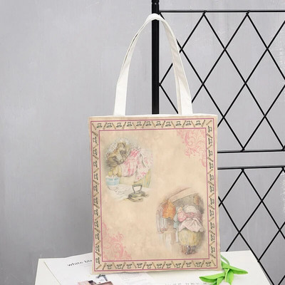 Peter Shopping Bags Rabbit Family Print Τσάντα Tote Αναδιπλούμενη για Γυναικεία Προσωπικότητα Σχολική Ταξιδιωτικές Τσάντες ώμου Cute Tote Bag